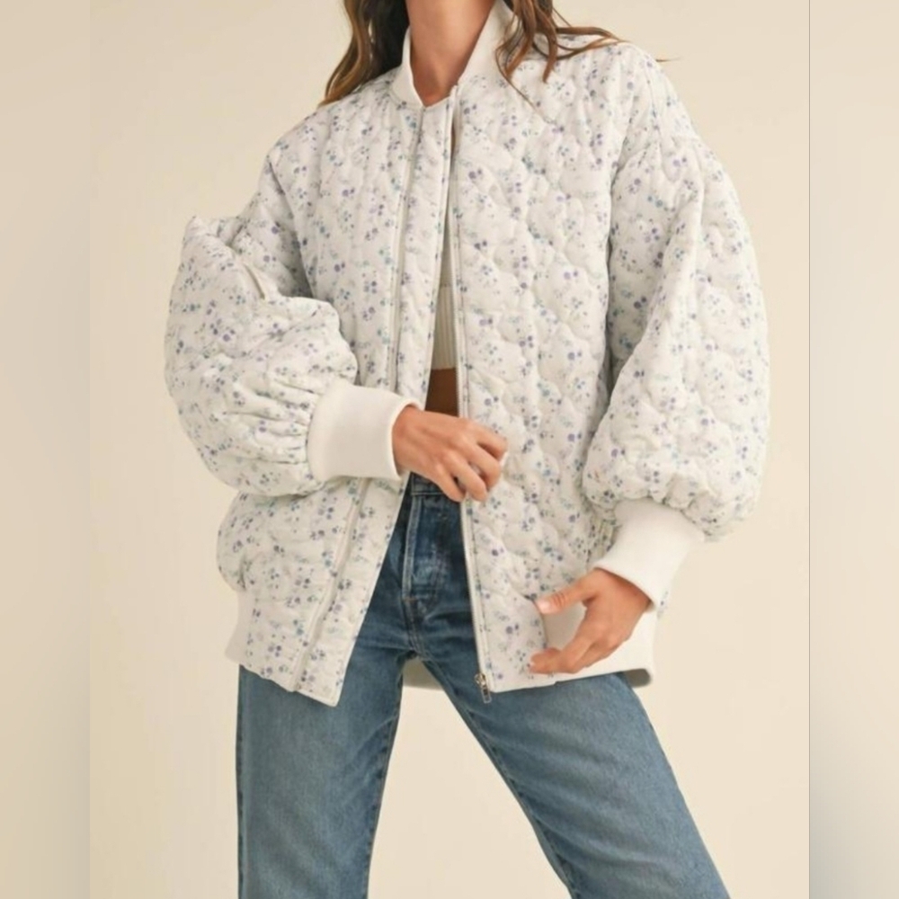 Mable Quilted Floral Oversized Bomber Jacket size Large - Picture 2 of 13